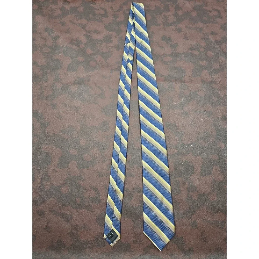 Pronto Uomo 100% Silk Tie Yellow Blue Repp Striped Career Suit Prom Neck Necktie